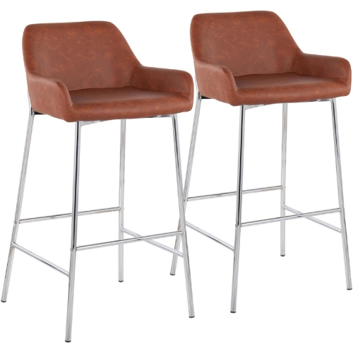 Daniella 30" Bar Stool in Camel Leatherette & Chrome Metal (Set of 2)